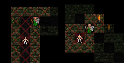 X's show the current line of sight radius. Left: Not a killhole; priest can attack from 2 tiles away Right: Killhole, priest forced in melee.
